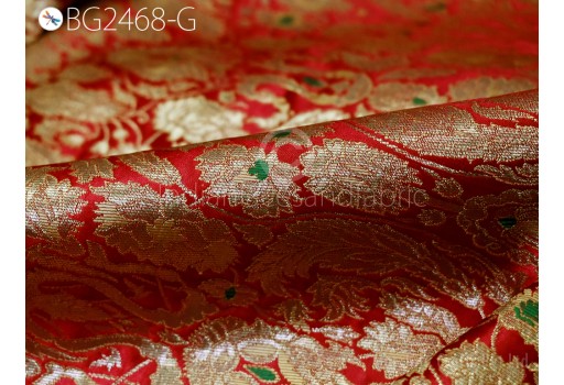 Historic Costume Material Red Fabric by the yard Heavy Brocade Indian Banarasi Wedding Dress Making Banaras Fabric Sewing Crafting